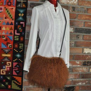 New Natures Collesction Jasmin Muff Bag, Crossbody Purse Tibetan Sheepskin Brown